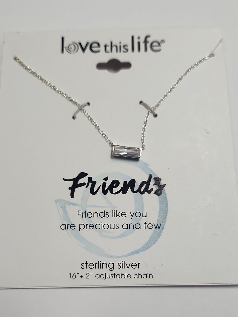 Love This Life Sterling Silver Clear Bar Pendant Necklace - Friends